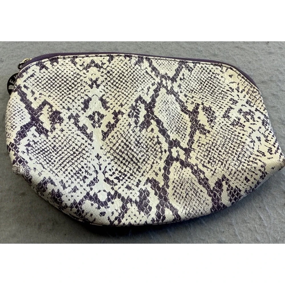 Estee Lauder Cosmetic Bag Faux Snakeskin Purple Cream Makeup Pouch Travel Case